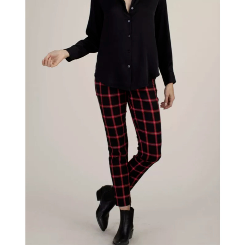 TRINA TURK Women’s Plaid Montebello Dress Ankle Pants Black & Red 6 Medium Prepp - Picture 1 of 11